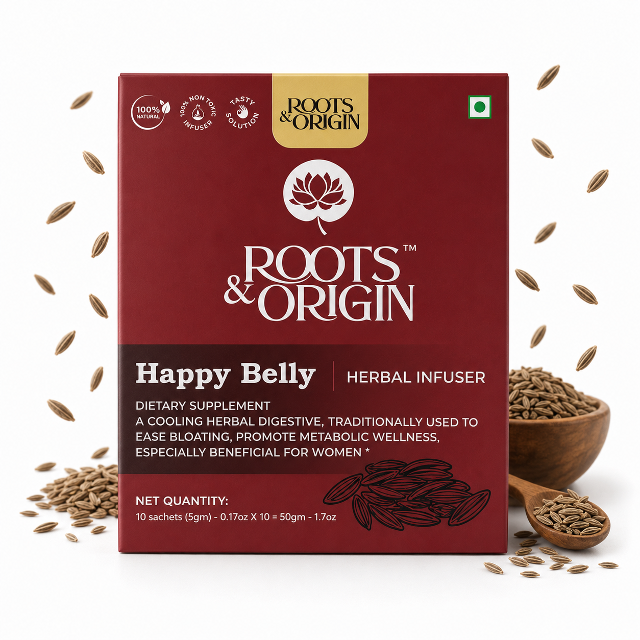 Happy Belly Herbal Infuser — Cooling Jeera Infuser to Ease Bloating, Digestion, and Gut Health.
