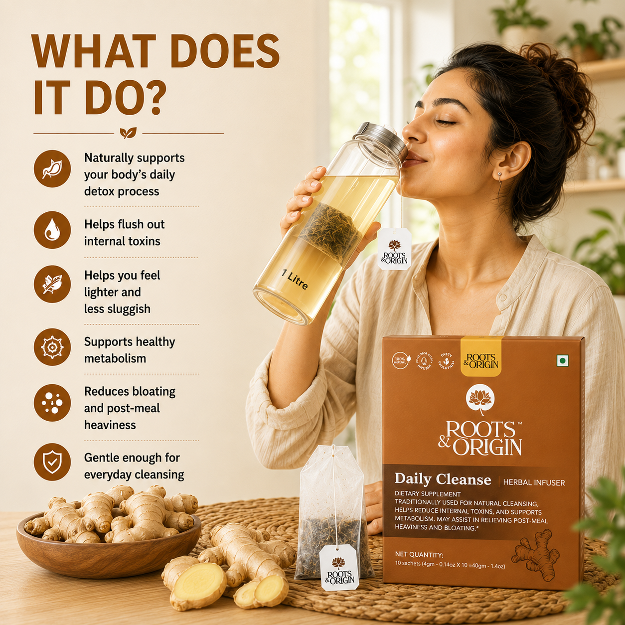 Daily Cleanse Herbal Infuser — Dry Ginger Detox Drink for Everyday Balance