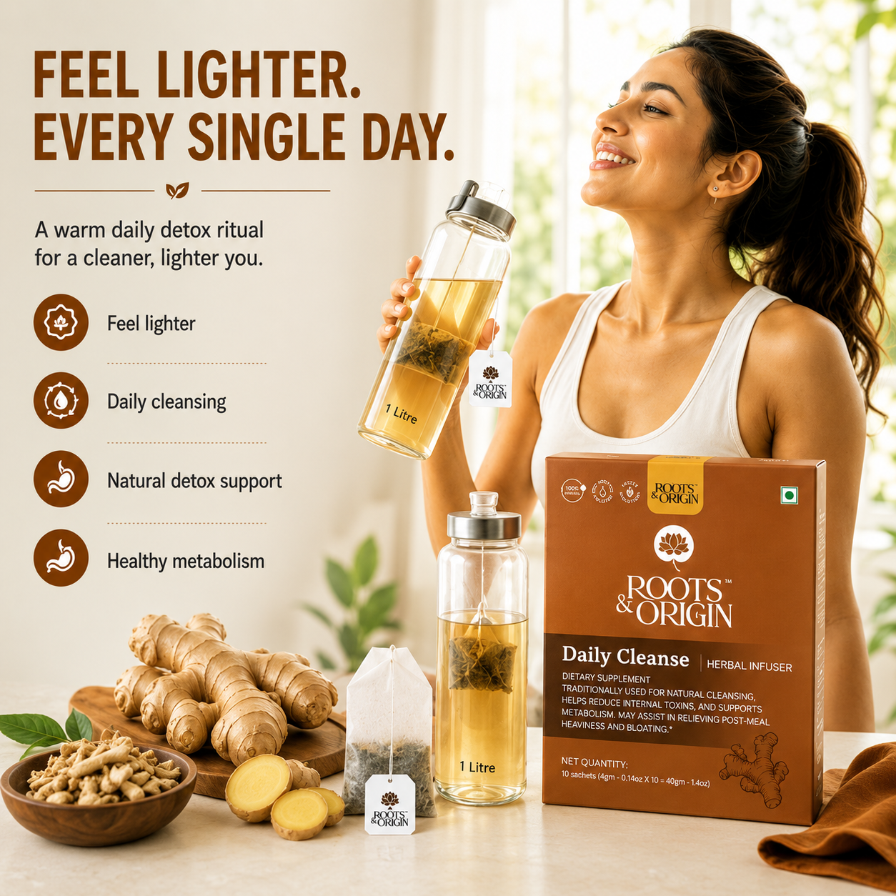 Daily Cleanse Herbal Infuser — Dry Ginger Detox Drink for Everyday Balance