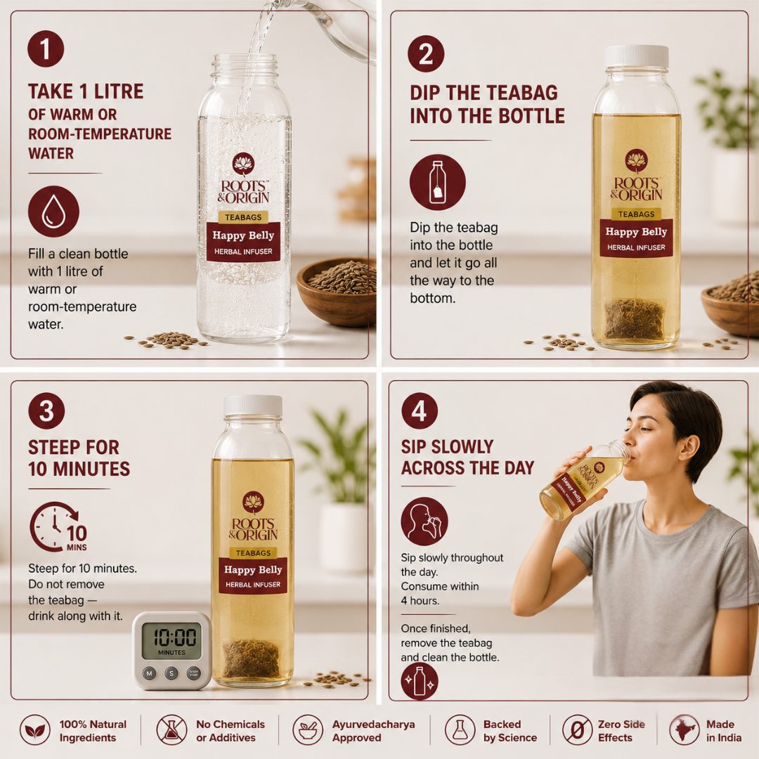 Happy Belly Herbal Infuser — Cooling Jeera Infuser to Ease Bloating, Digestion, and Gut Health.